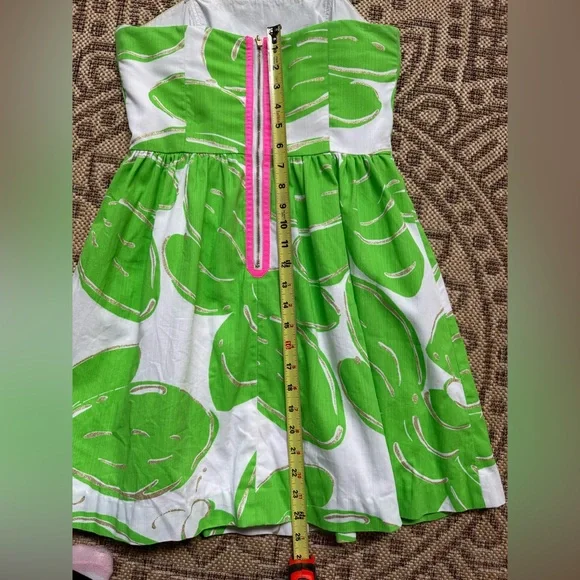 Lilly Pulitzer 🌱Dress Sz 2 Lottie Resort White Green Leaf Gold glitter ✨ - Picture 13 of 15